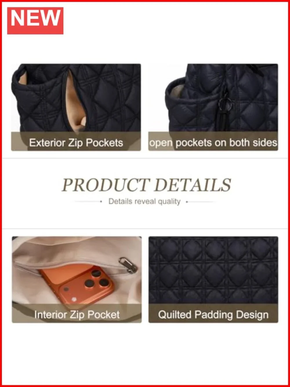 Large Quilted Puffer Tote Bag Nylon Crossbody Shoulder Bag Lightweight